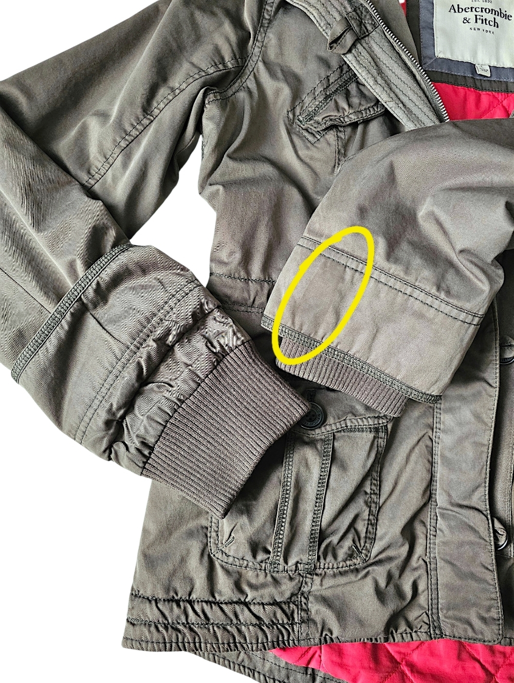 Abercrombie & Fitch Army Green Utility Jacket w/ Faux Fur Hood - Size L - Picture 13 of 14